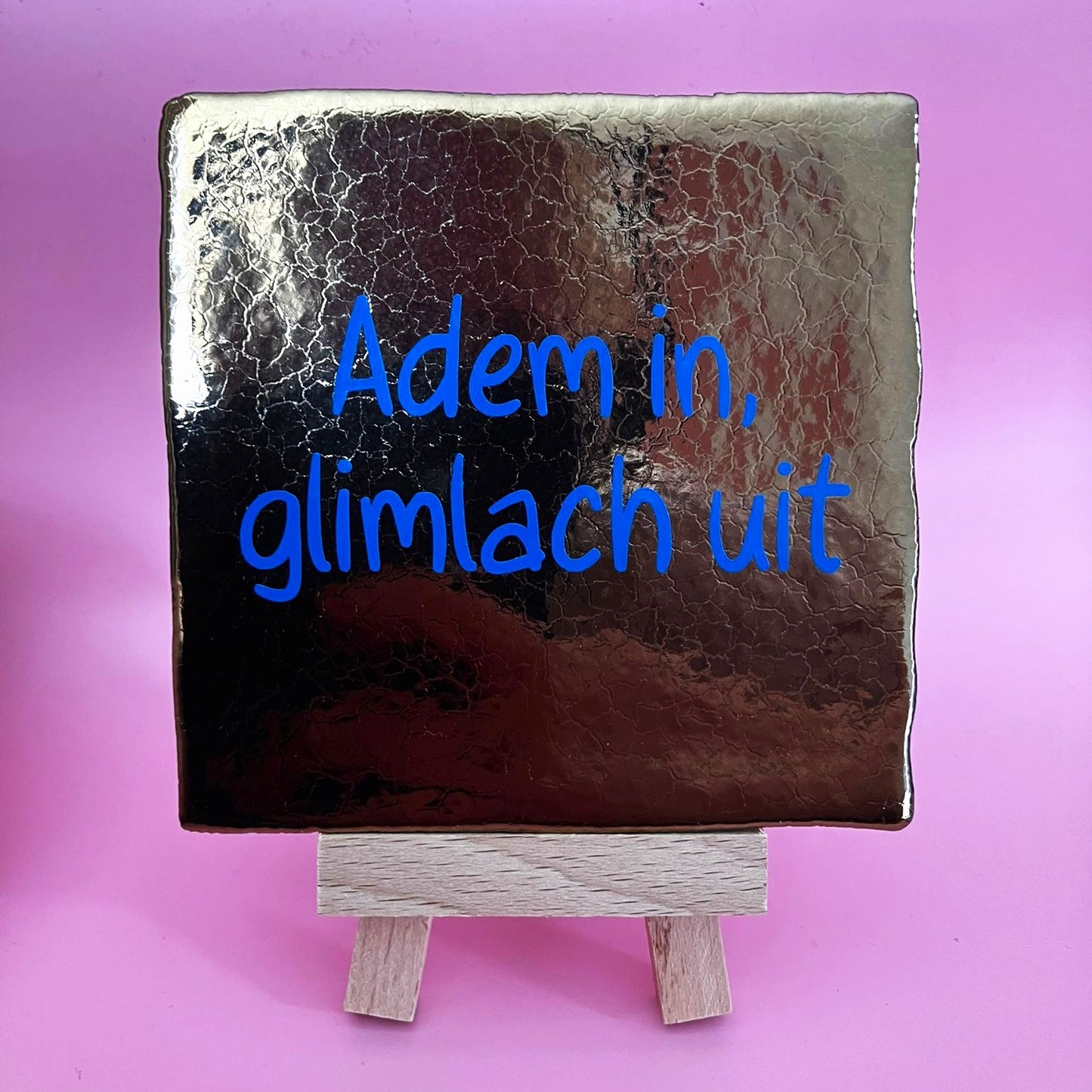 Tegeltje Adem in, glimlach uit | Goud 10×10 cm