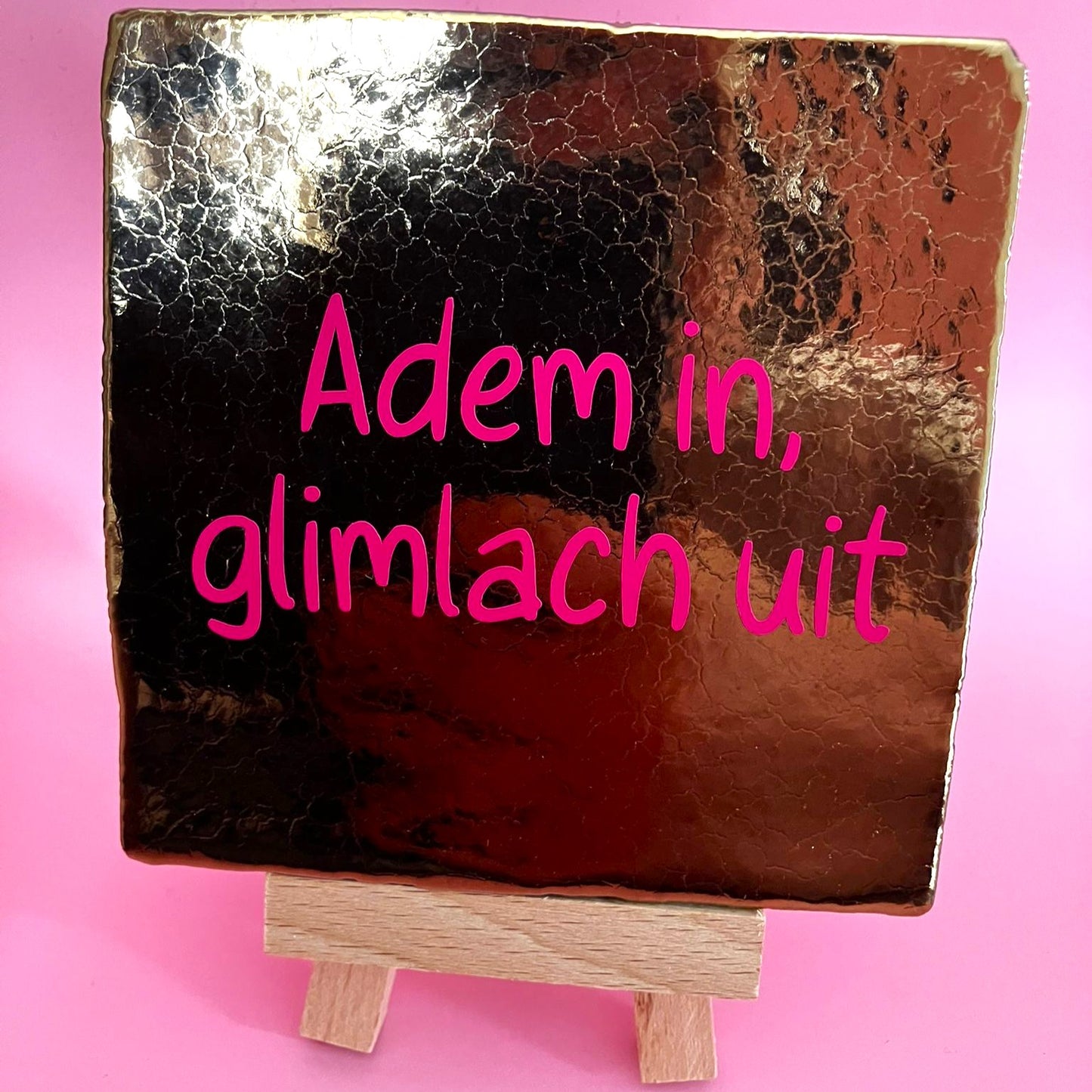 Tegeltje Adem in, glimlach uit | Goud 10×10 cm
