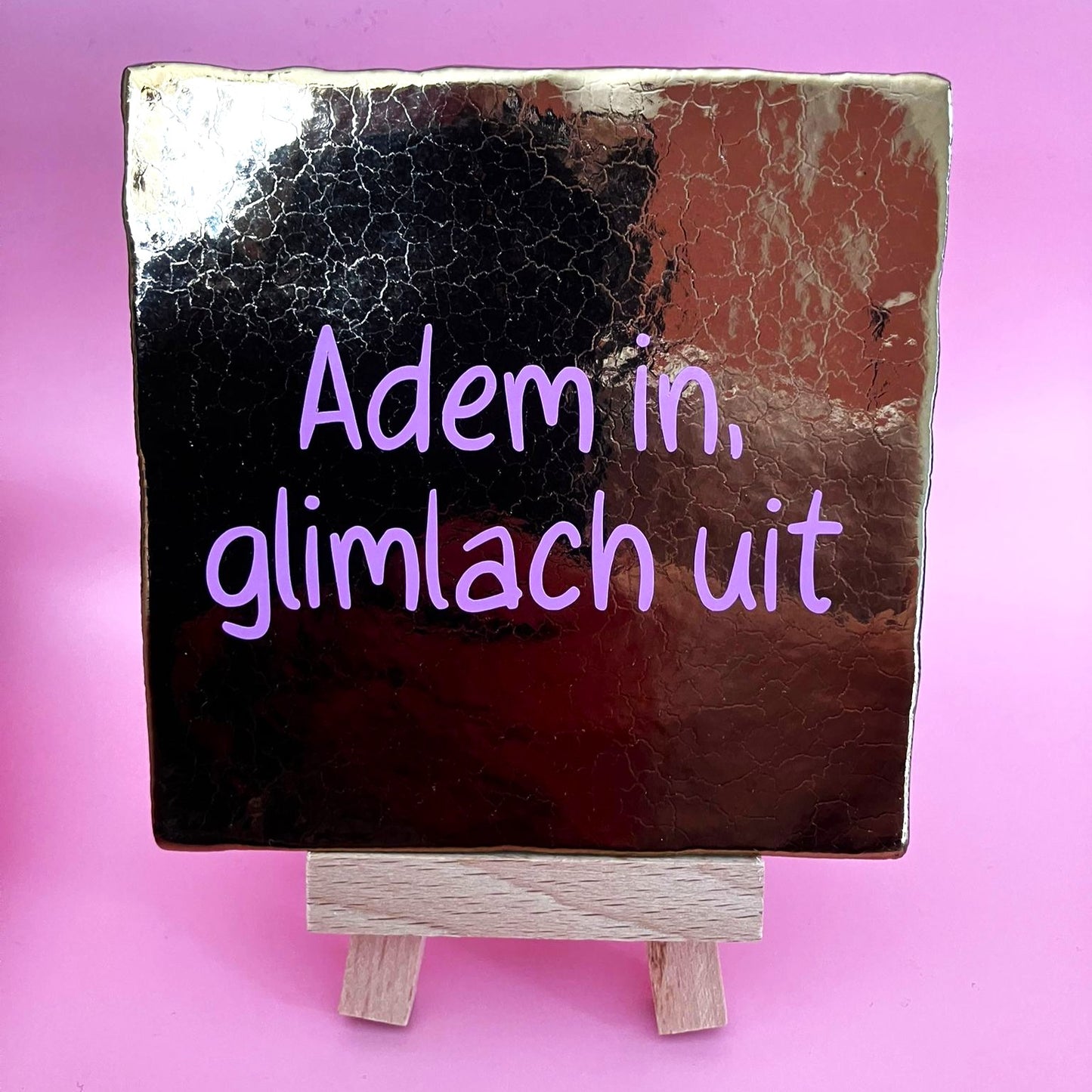 Tegeltje Adem in, glimlach uit | Goud 10×10 cm