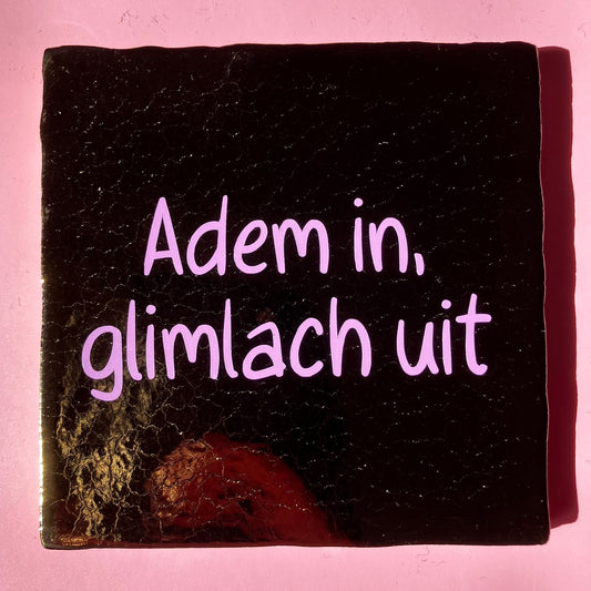 Tegeltje Adem in, glimlach uit | Goud 10×10 cm